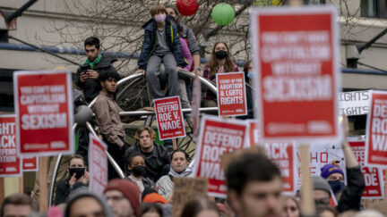 Abortion rights protesters at a demonstration.