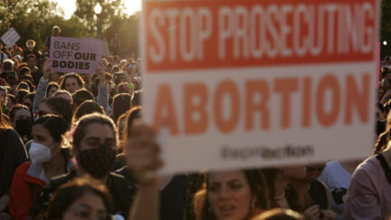 Pro-choice activists protest during a rally