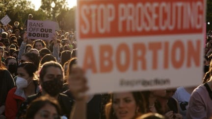 Pro-choice activists protest during a rally