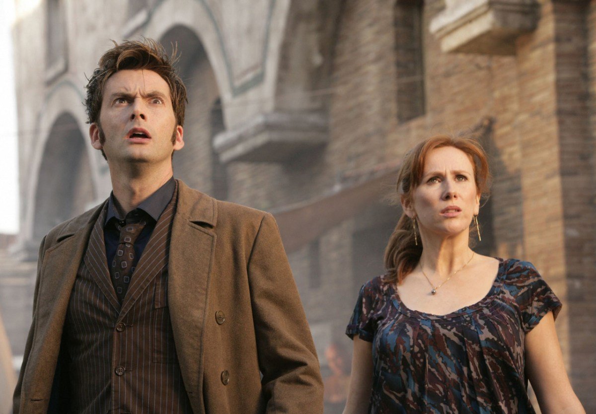 The 10th Doctor and Donna in Pompeii in Doctor Who.