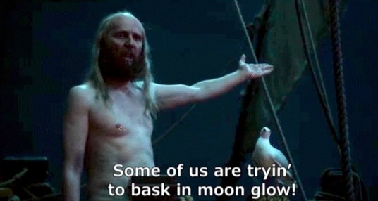 Ewen Bremner as Nathaniel Buttons   (naked) saying "Some of us are trying to bask in moon glow." Image: HBO Max.