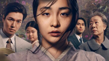 Cast of Pachinko with a teenage Kim Sunja played by Kim Min-ha in front. Image: AppleTV+.