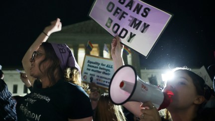 Pro-choice protesters rally at the Supreme Court