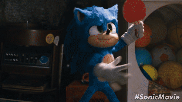 Sonic plays ping pong with himself in the Sonic the Hedgehog movie.