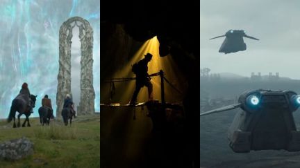 Stills from Willow trailer, Indiana Jones 5 poster, and still from Star Wars Andor trailer. Image: Disney/Lucasfilms
