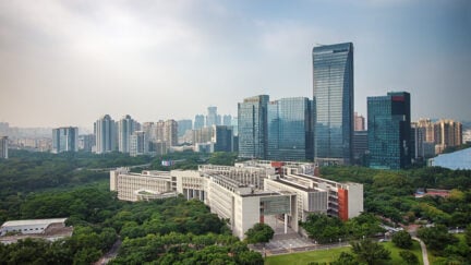 Tencent building and Shenzhen University in Hong Kong. Image: bingfengwu on Getty Images.