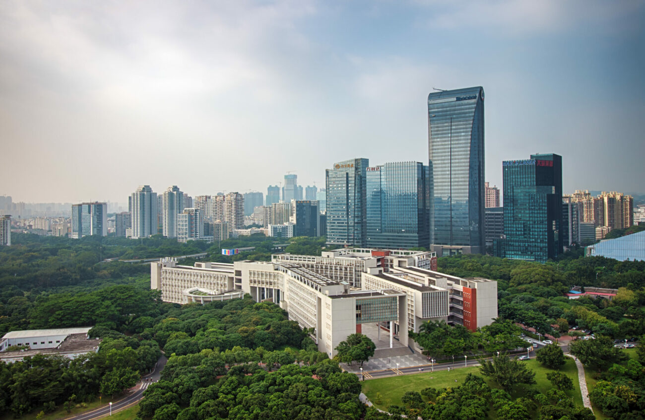Tencent building and Shenzhen University in Hong Kong. Image: bingfengwu on Getty Images.