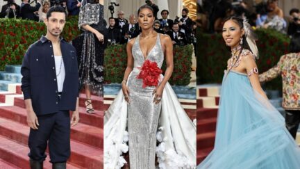 Riz Ahmed, Quannah Chasinghorse, and Gabrielle Union at the 2022 Met Gala. Image: Dimitrios Kambouris, Jamie McCarthy, Mike Coppola, and Getty Images.
