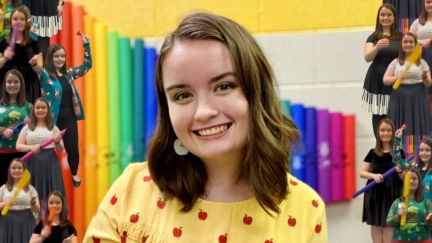 Ms. Jenkins a.k.a. The Chromatic Music Teacher online next to her famous boomwhackers. Image: Ms. Jenkins and Alyssa Shotwell.
