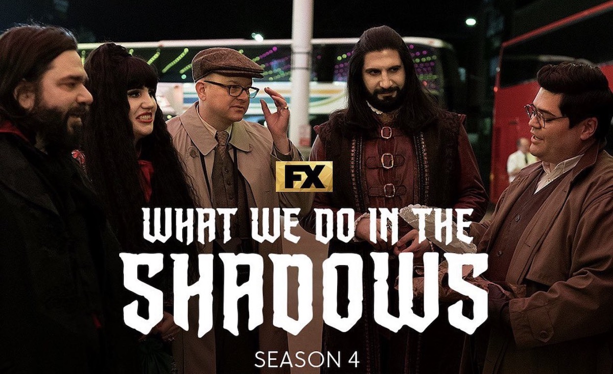 Promotional image shows the main cast of what we do in the shadows for season 4