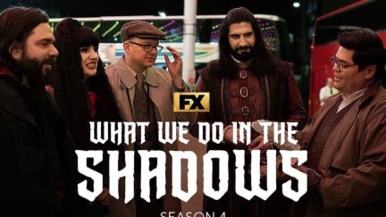 Promotional image shows the main cast of what we do in the shadows for season 4