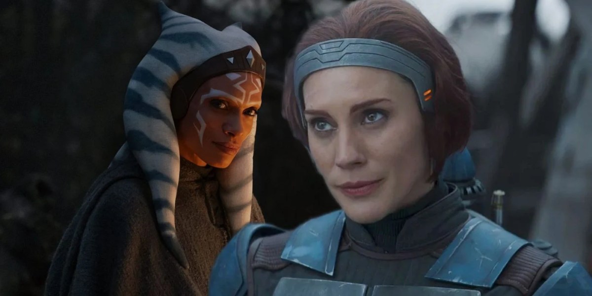 Rosario Dawson as Ahsoka Tano and Katee Sackhoff as Bo-Katan in The Mandalorian