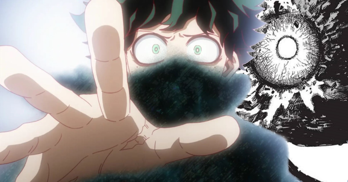 Deku reaching out with All For One behind him