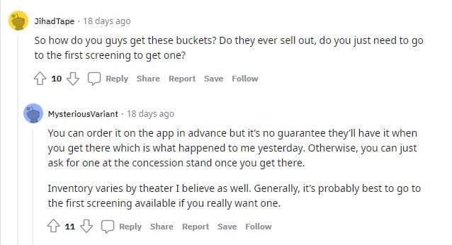 Reddit thread about how to get the Thor Popcorn Bucket