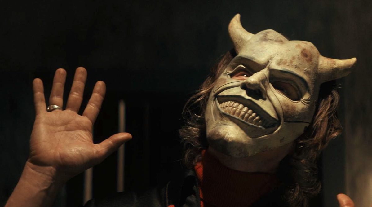 Ethan Hawke as The Grabber in The Black Phone, directed by Scott Derrickson.