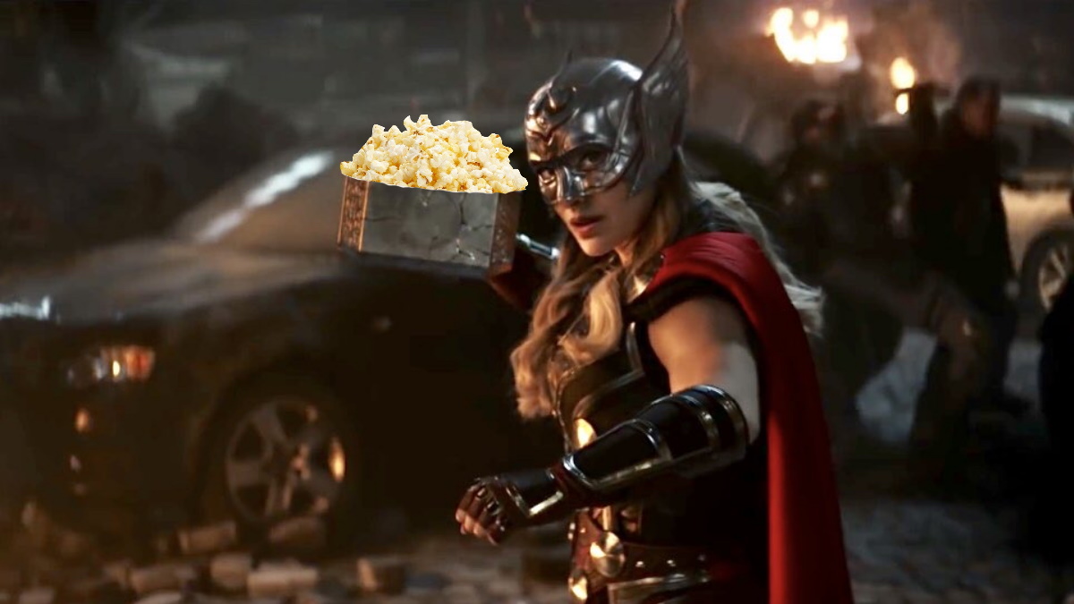 Thor: Love & Thunder Mjolnir with popcorn