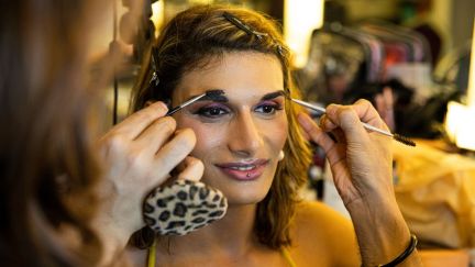 PATTAYA, THAILAND - JUNE 25: Catalina Cabella, representing the USA, prepares backstage before competing in the Miss International Queen competition on June 25, 2022 in Pattaya, Thailand. (Photo by Lauren DeCicca/Getty Images)