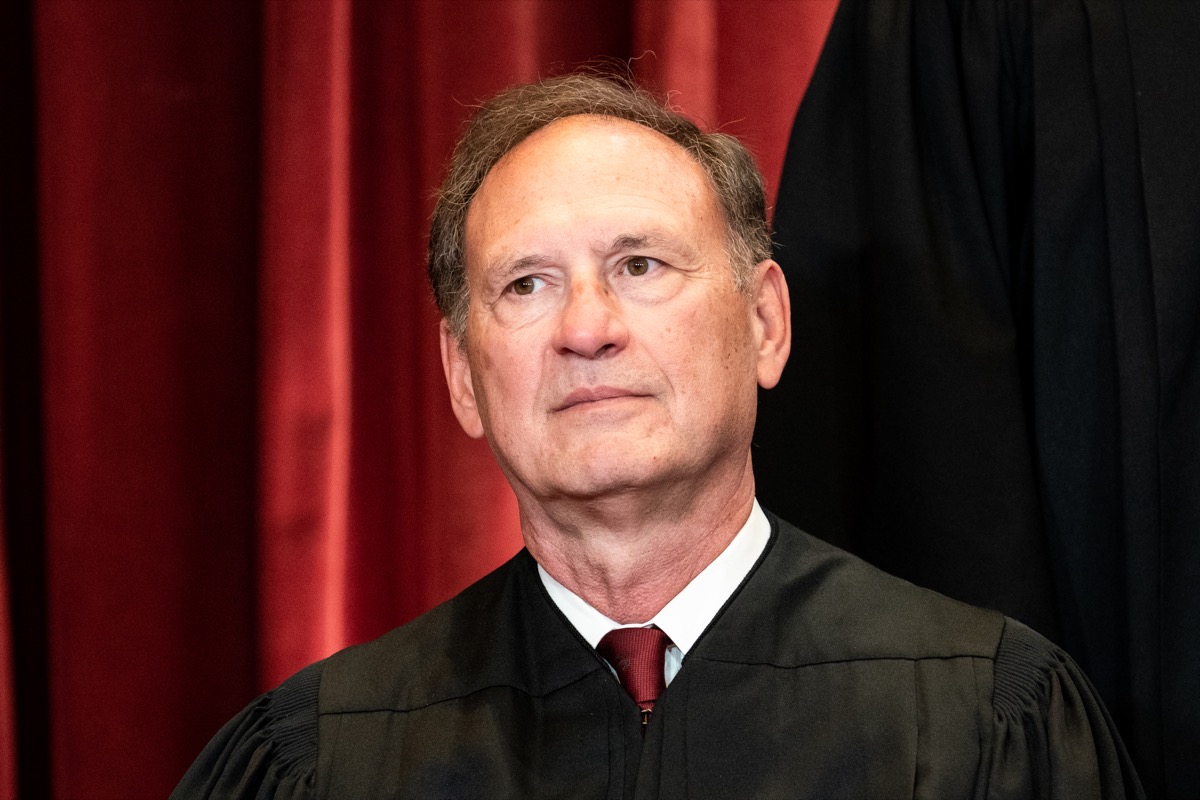 WASHINGTON DC - APRIL 23: Deputy Justice Samuel Alito sits during a group photo of judges at the Supreme Court in Washington, DC on April 23, 2021.  (Photo credit: Erin Schaff-Pool/Getty Images)