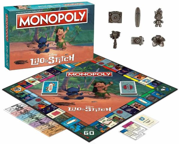 Lilo & Stitch Monopoly board, box, and pieces. Image: Disney & USaopoly.