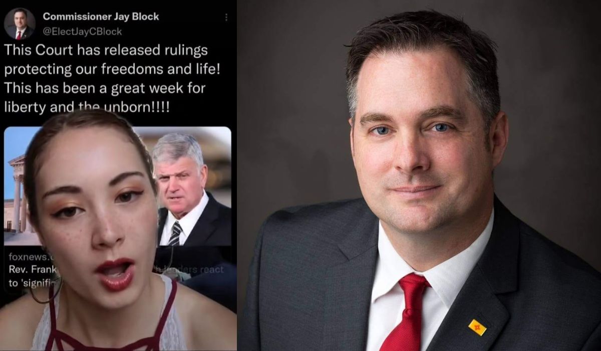 Maddie Block TikTok next to a campaign image of her father - New Mexico Republican Jay Block. Image: screencap from TikTok and Facebook. https://www.facebook.com/photo/?fbid=1041145692895067&set=a.250341647103210 https://www.tiktok.com/@maddie.block/video/7113239754136915246?_t=8TWx9xoCqLa&_r=1