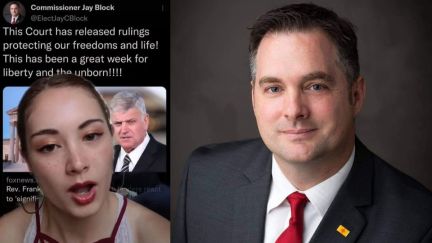 Maddie Block TikTok next to a campaign image of her father - New Mexico Republican Jay Block. Image: screencap from TikTok and Facebook. https://www.facebook.com/photo/?fbid=1041145692895067&set=a.250341647103210 https://www.tiktok.com/@maddie.block/video/7113239754136915246?_t=8TWx9xoCqLa&_r=1