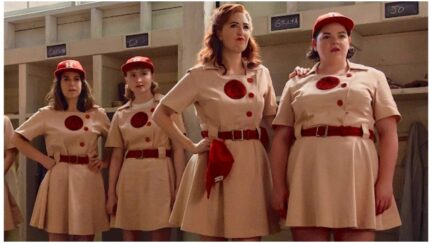 Abbi Jacobson, Rae Gray, D'Arcy Carden, and Melanie Field in Amazon's 'A League of Their Own'.
