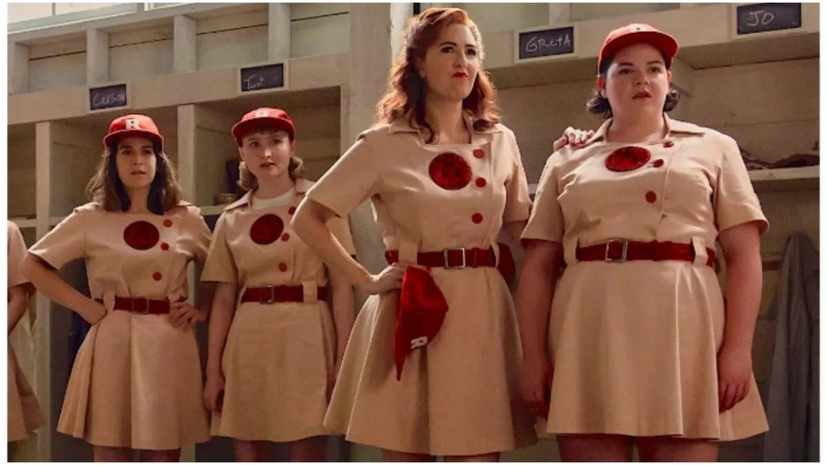 Abbi Jacobson, Rae Gray, D'Arcy Carden, and Melanie Field in Amazon's 'A League of Their Own'.