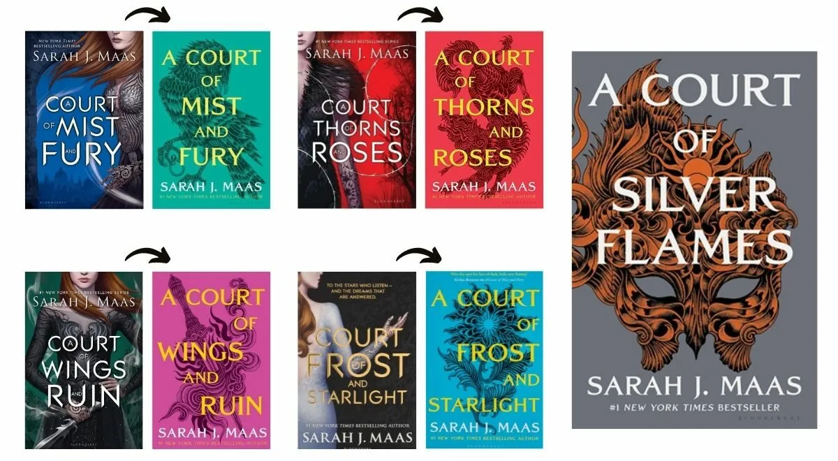 A Court of Thorn and Roses by Sarah J. Maas new and old covers. Image: Bloomsbury.
