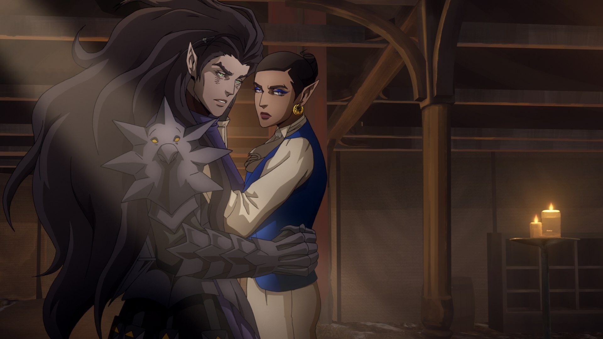 morana and striga holding each other in Castlevania