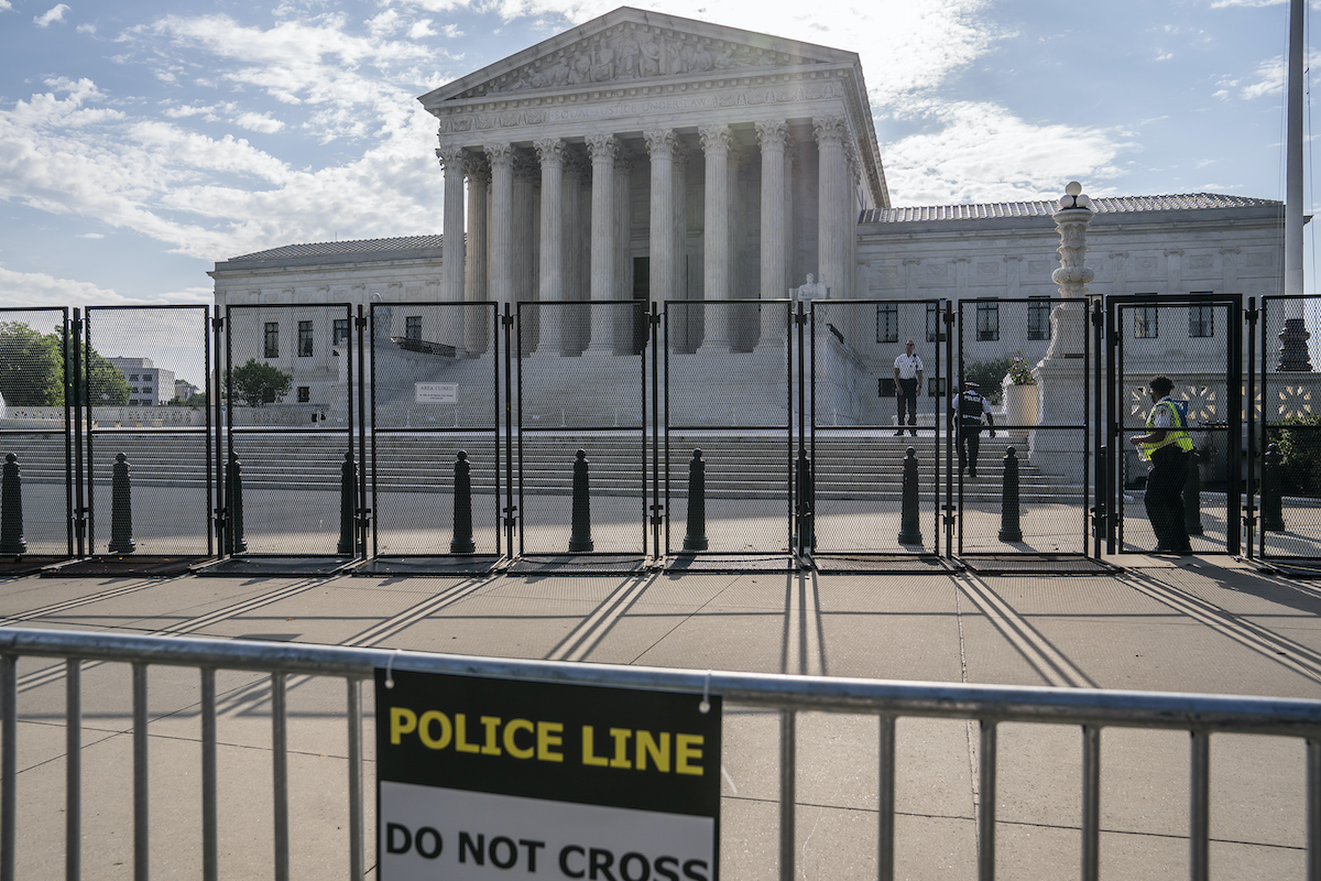 Security fencing surrounds the Supreme Court of the United States