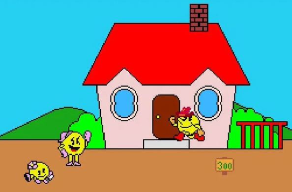 Pac-man going into a house while Pac-mom and a new Pac-baby wave at him. Image: Hamster Corporation/Bandai Namco Entertainment.