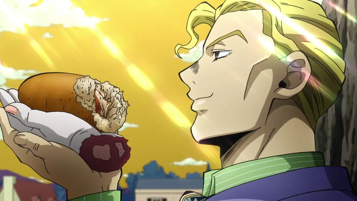 yoshikage kira with severed hand and sandwich in JoJo's part 4