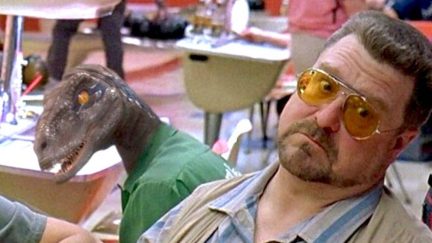 Walter and Donny in The Big Lebowski, but Donny is a velociraptor.