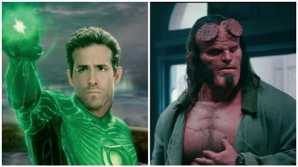 Ryan Reynolds as Green Lantern and David Harbour as Hellboy.