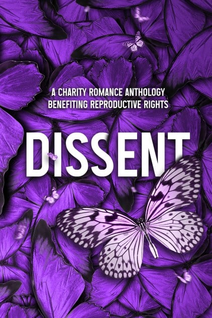 Text reads "Dissent" with a bunch of purple butterflies on the cover of the book. Image: Opulent Swag and Design.