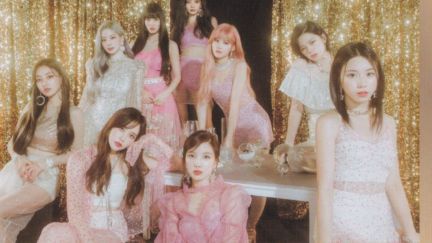 The nine members of K-Pop Girl Group TWICE during the promotions for their Feel Special album