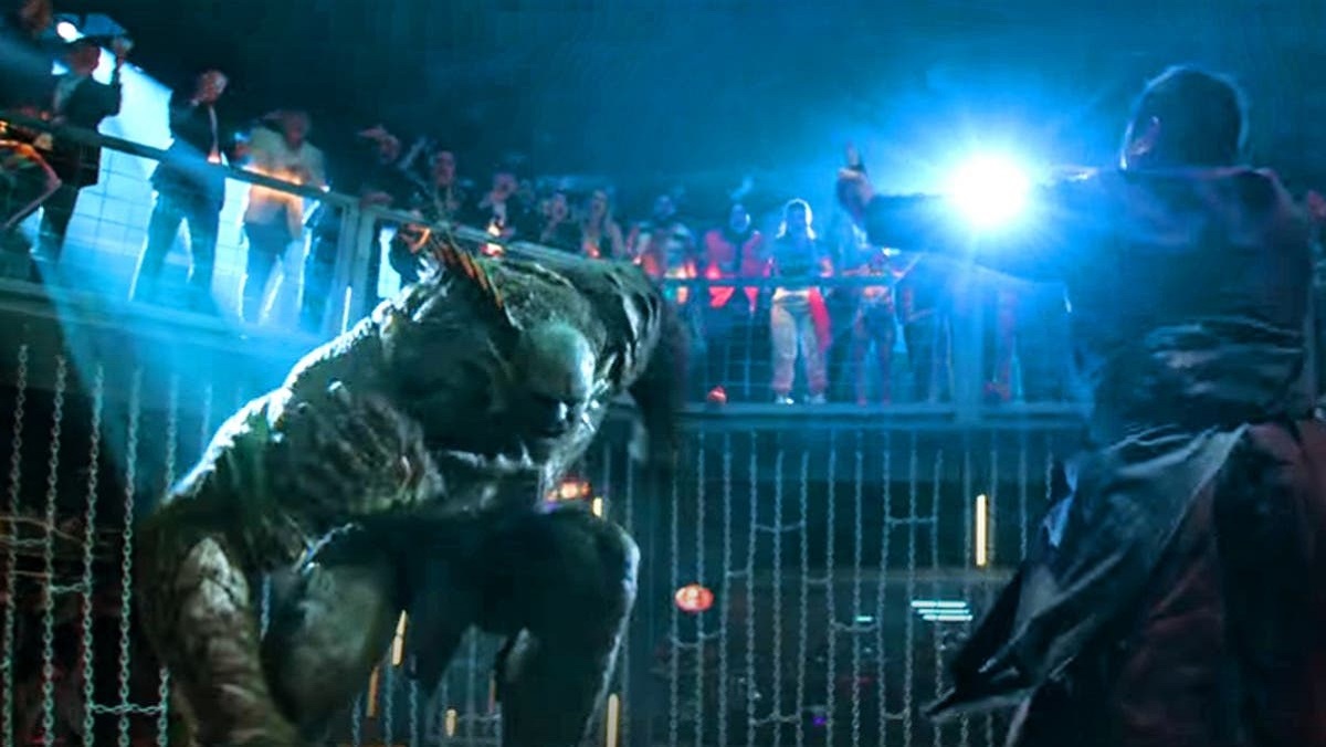 Tim Roth as Abomination fighting Benedict Wong as Wong in Shang-Chi