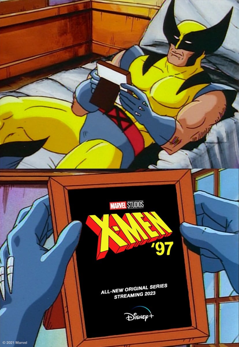Wolverine staring longingly at a picture of X-men '97, an all-new original series streaming 2023 on Disney+
