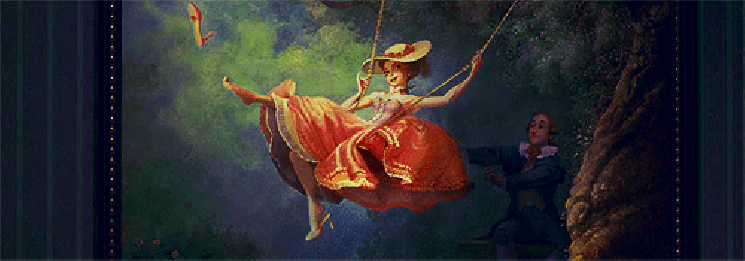 The Swing by Jean-Honoré Fragonard (1767) recreated in Frozen with Ana. Image: Disney.