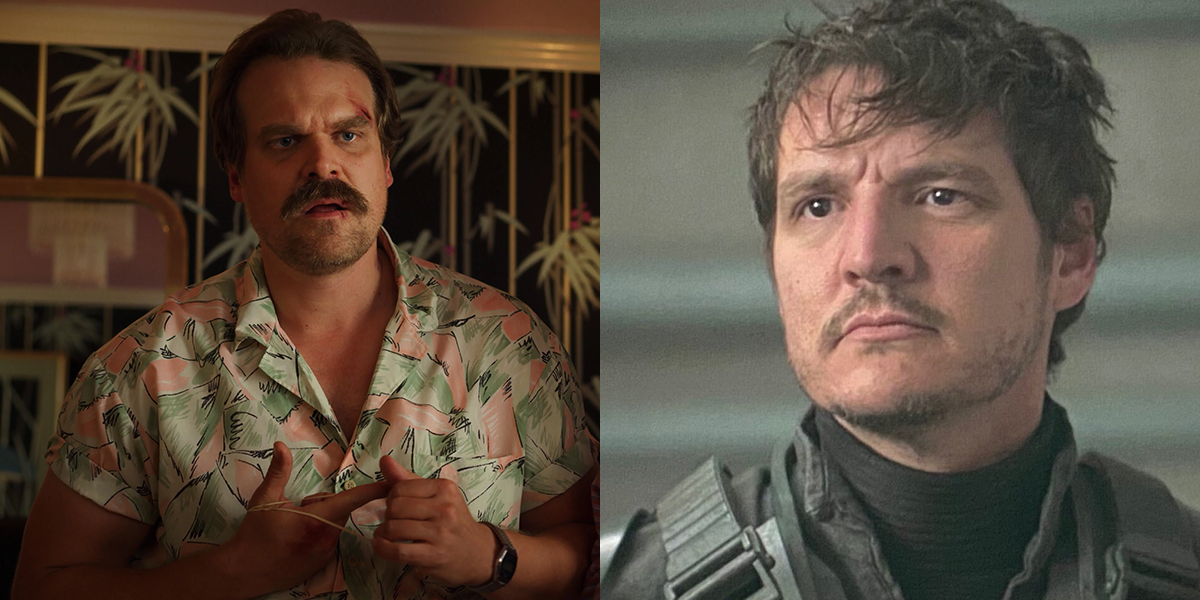David Harbour in Stranger Things and Pedro Pascal in the Mandalorian