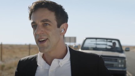 B.J. Novak with airpods in Vengeance