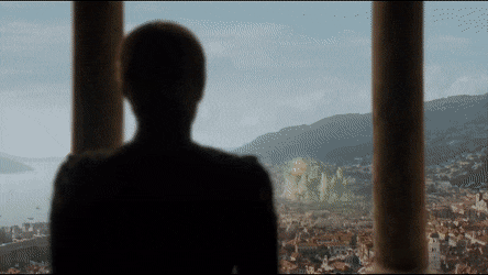 Cersei Lannister watches over the explosion of the Great Sept of Baelor she ordered