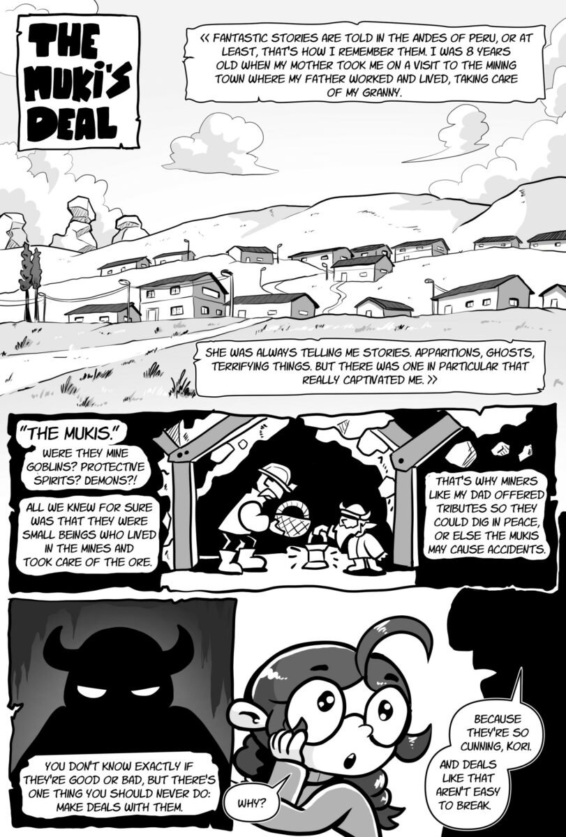 Première page de The Muki's Deal créée par Rick Lazo de The Lizard Prince & Other South American Stories.  Image : Bandes dessinées Iron Circus.