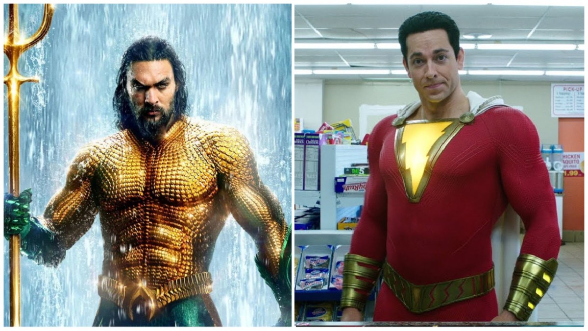 Jason Momoa as Aquaman and Zachary Levi as Shazam