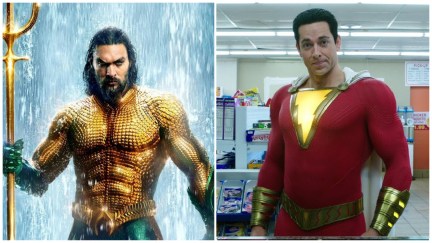 Jason Momoa as Aquaman and Zachary Levi as Shazam