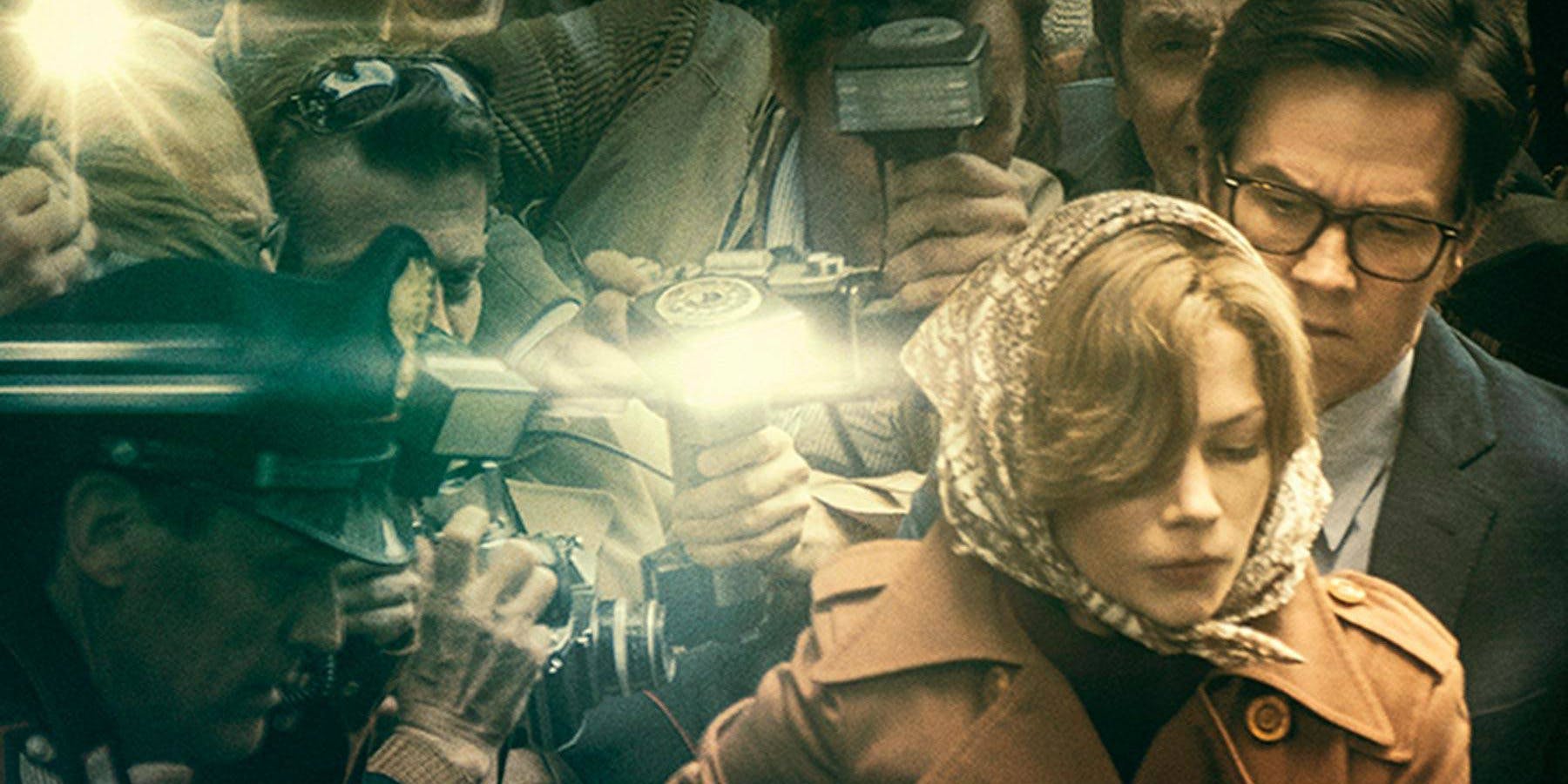 Mark Wahlberg as James Fletcher Chase and Michelle Williams as Gail Harris in All the Money in the World