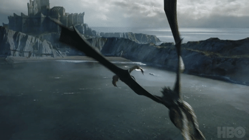 Daenerys's three dragons flying over to Dragonstone in Game of Thrones Season 7