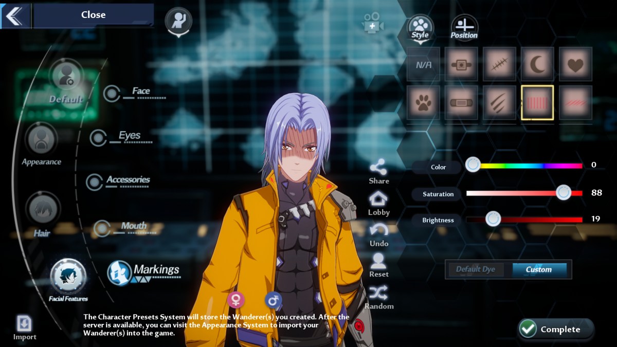 A male character in Tower of Fantasy with the "blush" markings.