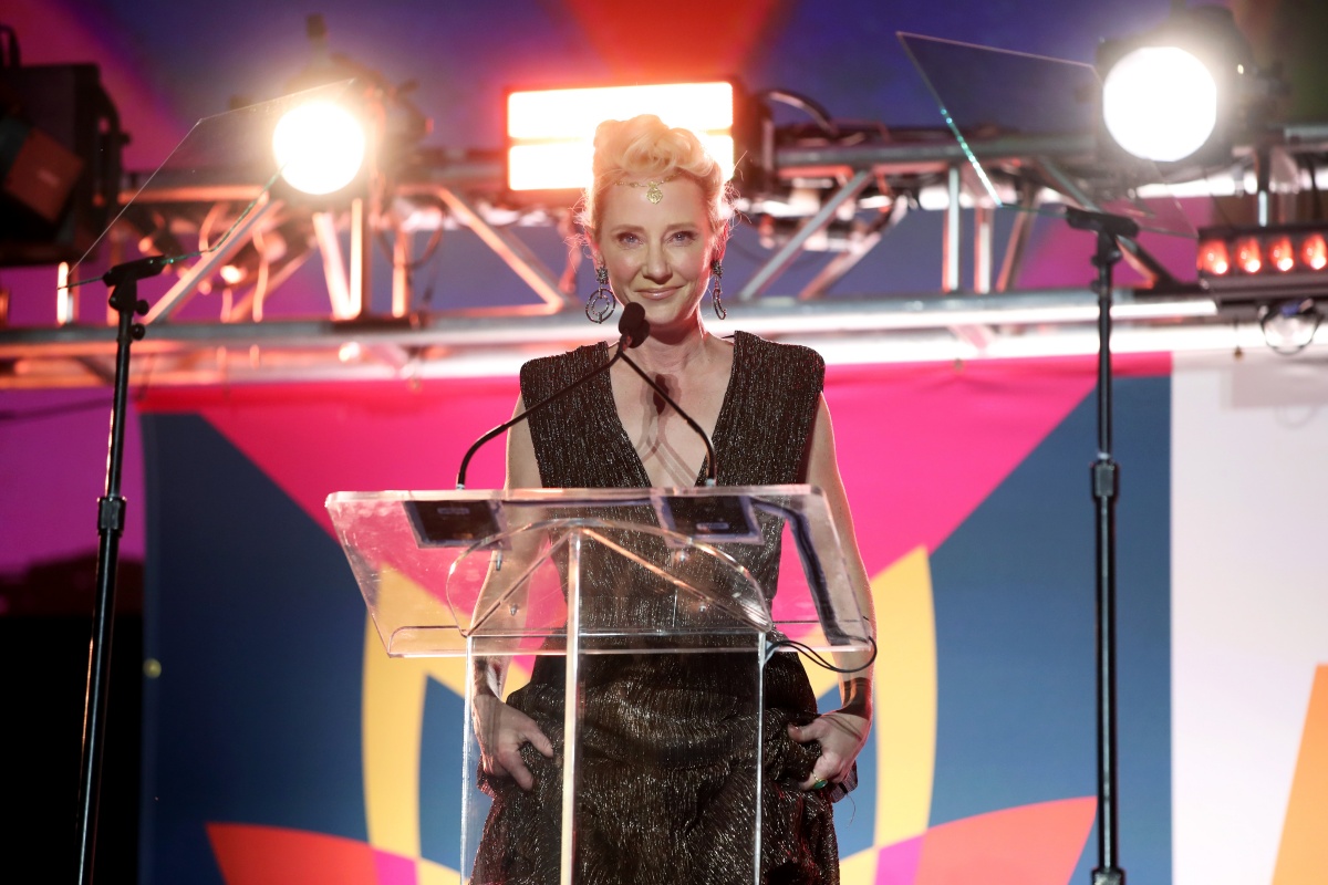 PASADENA, CALIFORNIA - SEPTEMBER 04: Anne Heche speaks onstage at the 27th Annual Race To Erase MS: Drive-In To Erase MS at Rose Bowl on September 04, 2020 in Pasadena, California. (Photo by Rich Fury/Getty Images for Race to Erase MS)