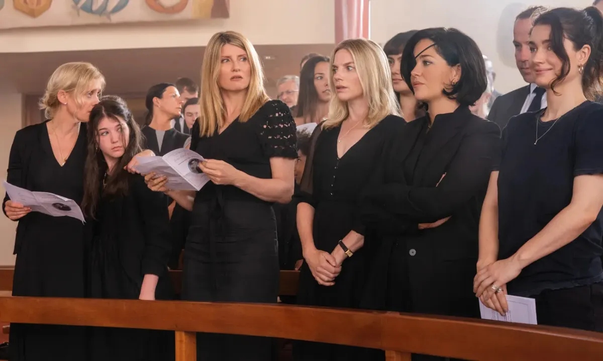 Sharon Horgan and the cast of Bad Sisters at a funeral